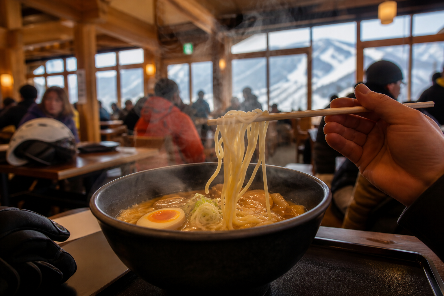 湯気の立つ上川ラーメン