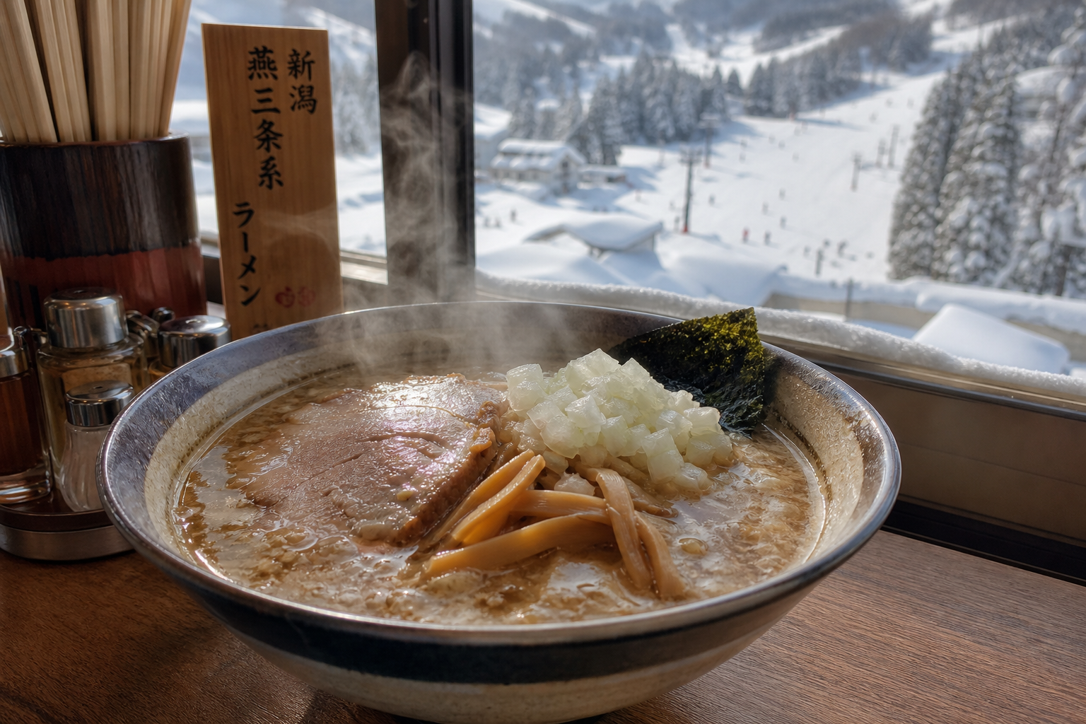 湯気の立つ上川ラーメン