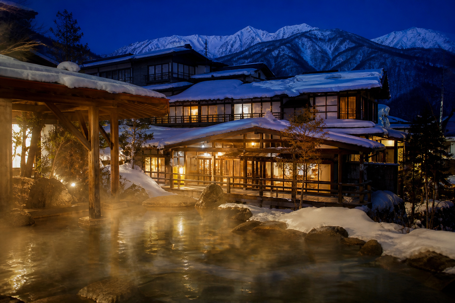 十和田湖湖畔の雪見露天風呂