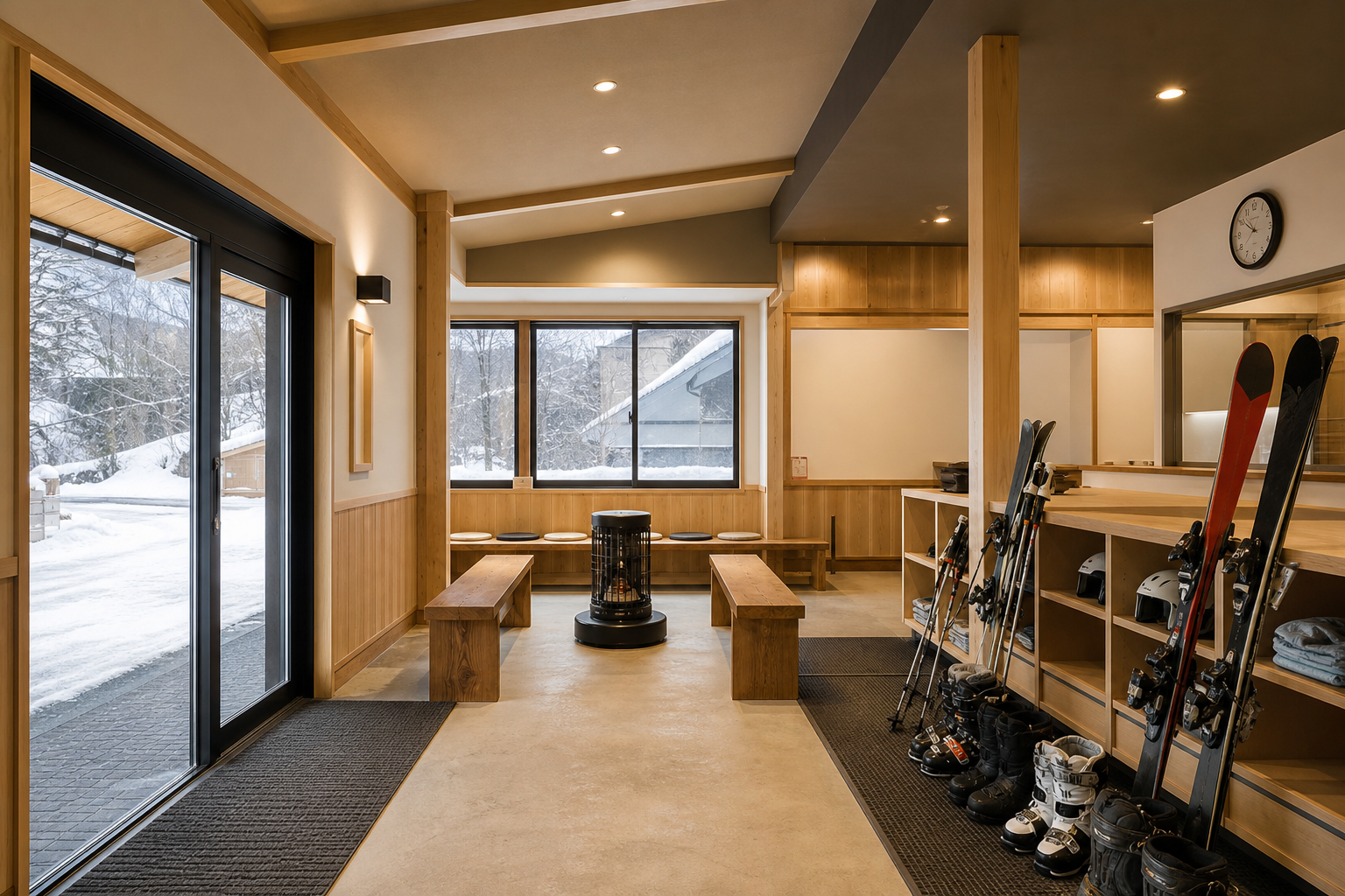 リニューアルされた清潔なスキー場管理小屋