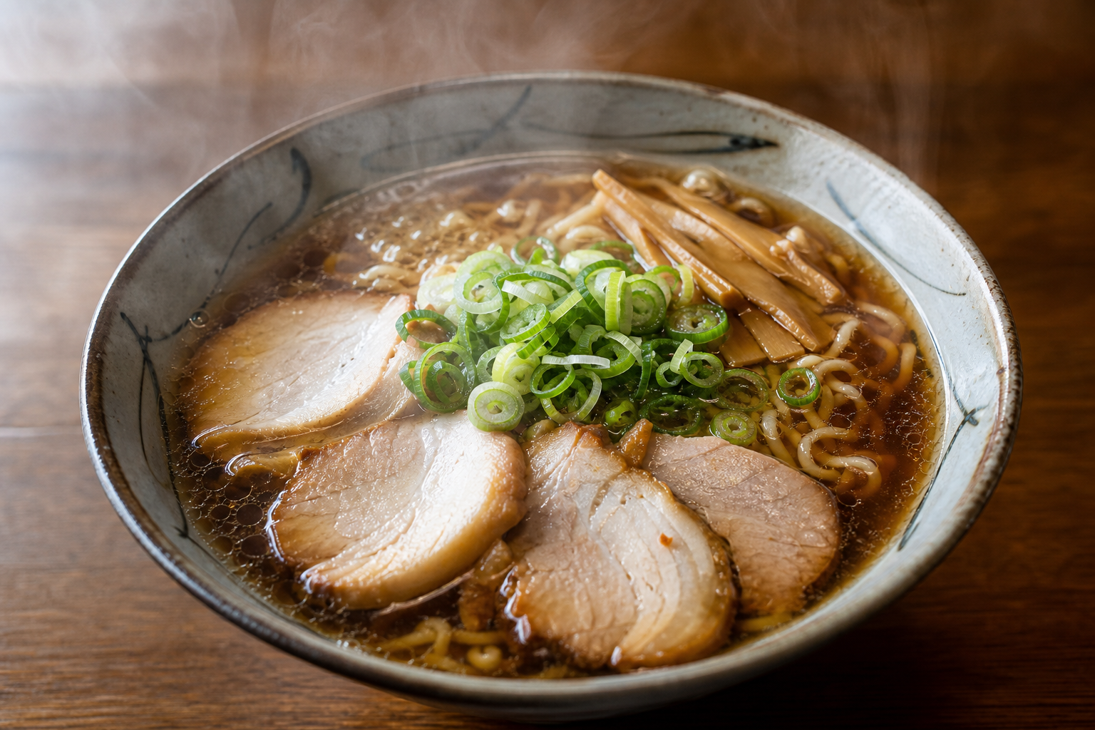 湯気の立つ上川ラーメン