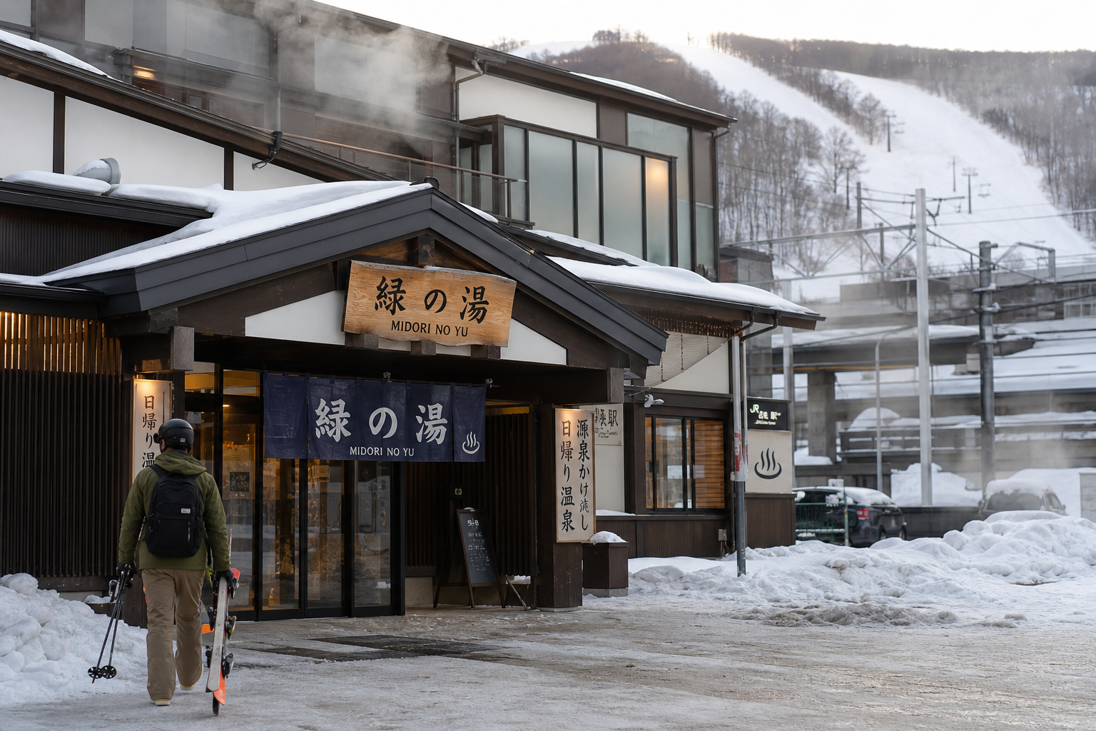 隣接する緑の湯——滑走後の日帰り温泉