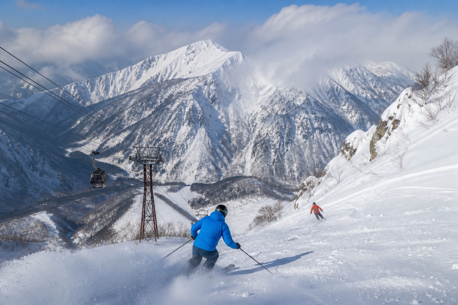 黒岳ロープウェイから望む大雪山のパウダー斜面