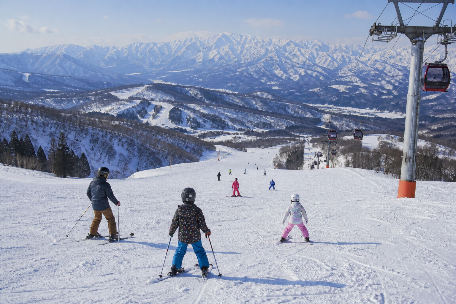 新幹線の車内から雪景色を望む旅のイメージ