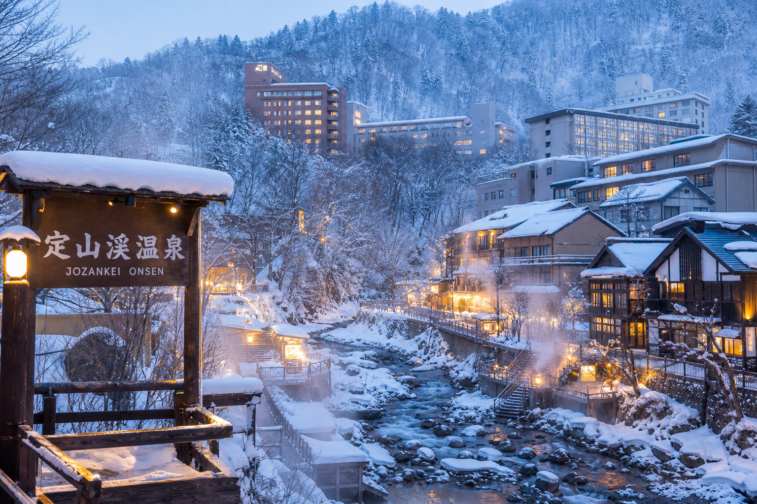 定山渓の雪景色とゲレンデ——広域圏のハブ