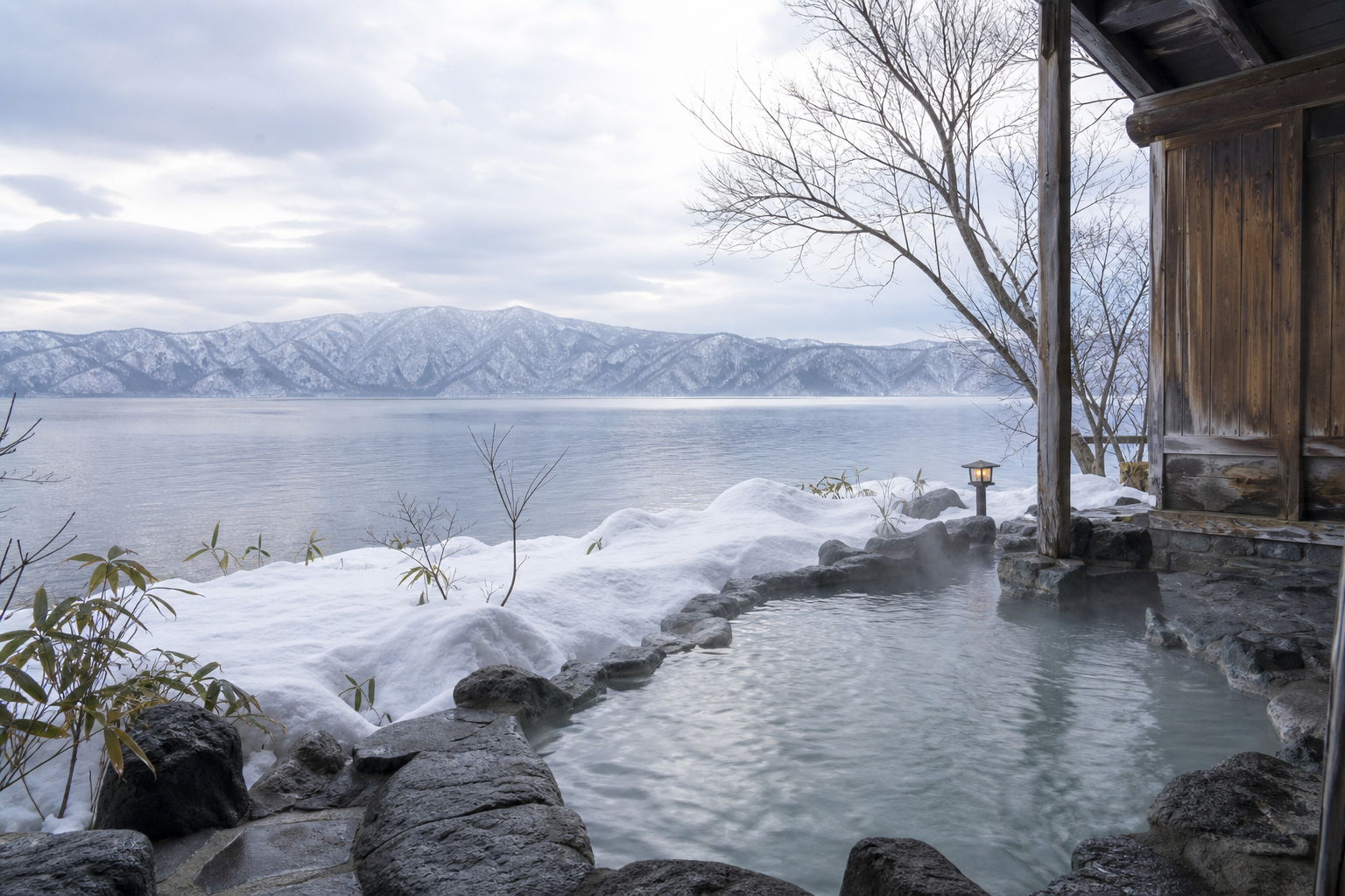 十和田湖湖畔の雪見露天風呂